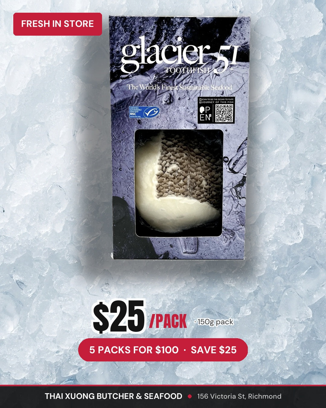 Glacier 51 Toothfish 150g pack special $25